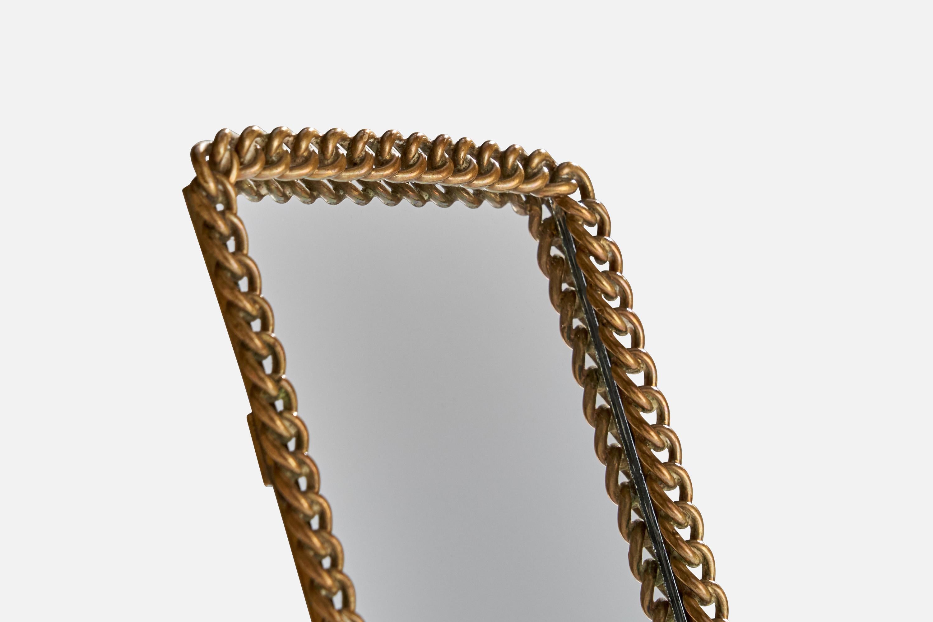 Metà XX secolo Specchio da tavolo di design danese, ottone, Danimarca, anni '30 in vendita