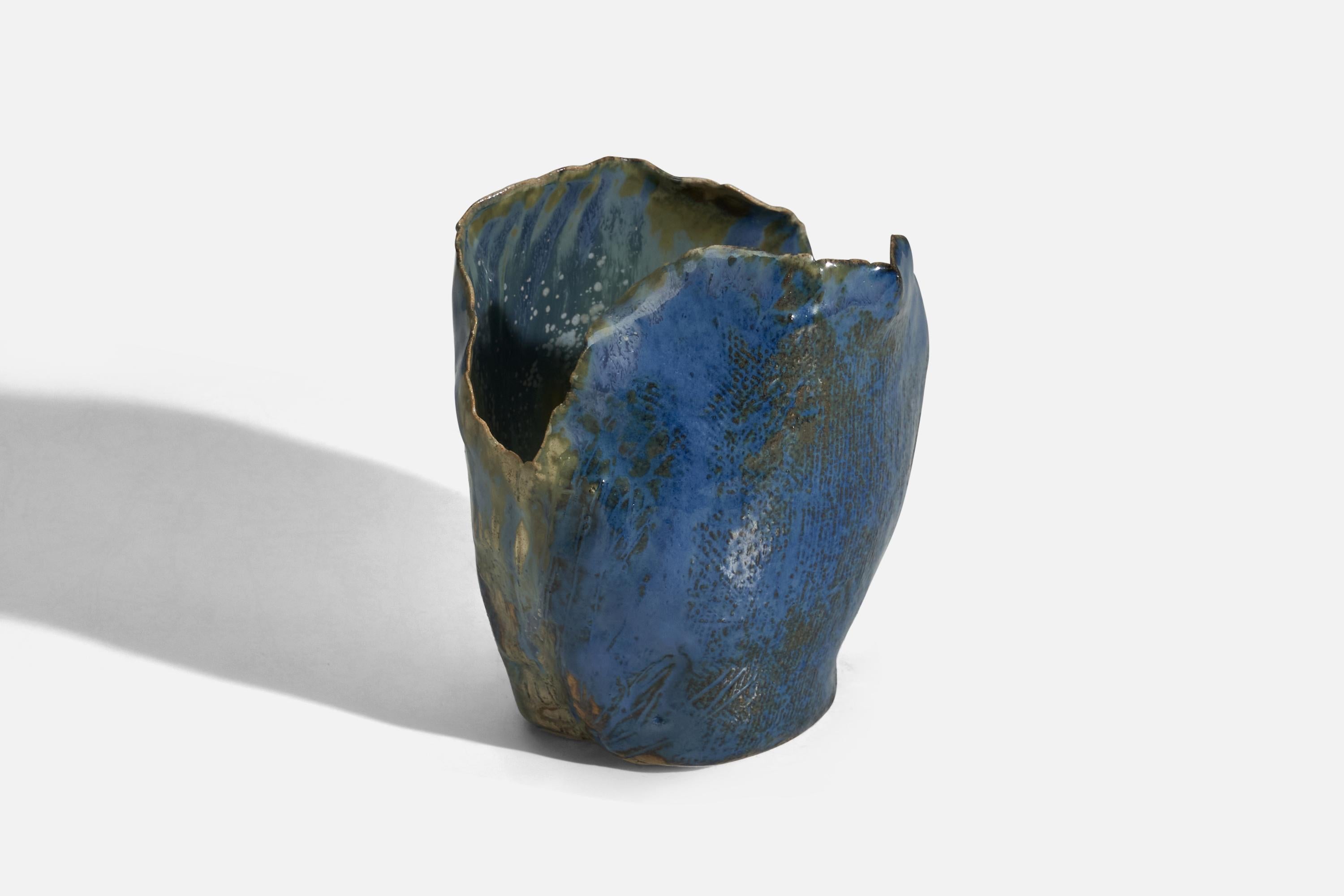 Danish Designer, Vase, Blue Glazed Stoneware, Denmark, 1970s In Good Condition For Sale In High Point, NC