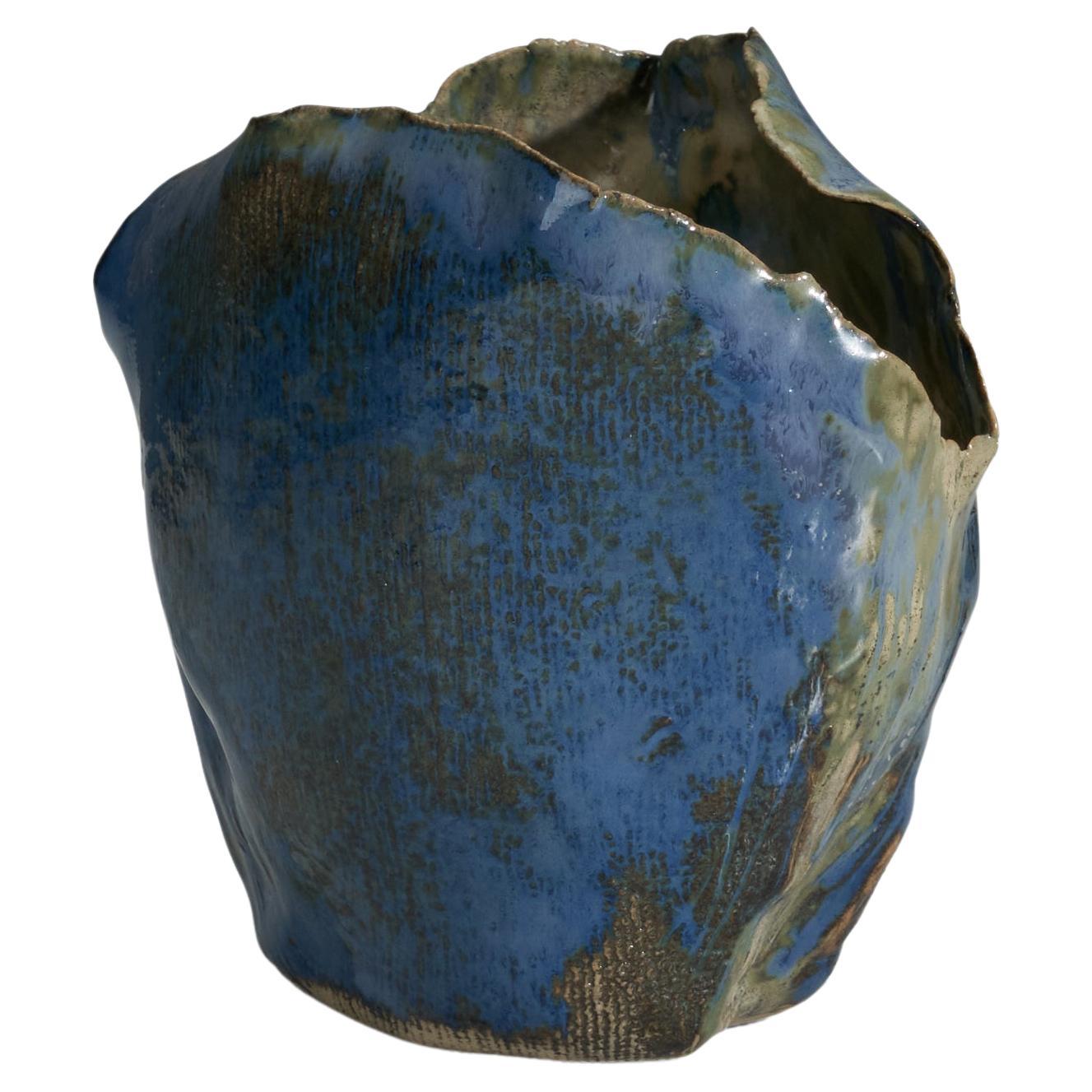 Danish Designer, Vase, Blue Glazed Stoneware, Denmark, 1970s For Sale