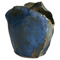 Dänische Designerin, Vase, blau glasiertes Steingut, Dänemark, 1970er Jahre