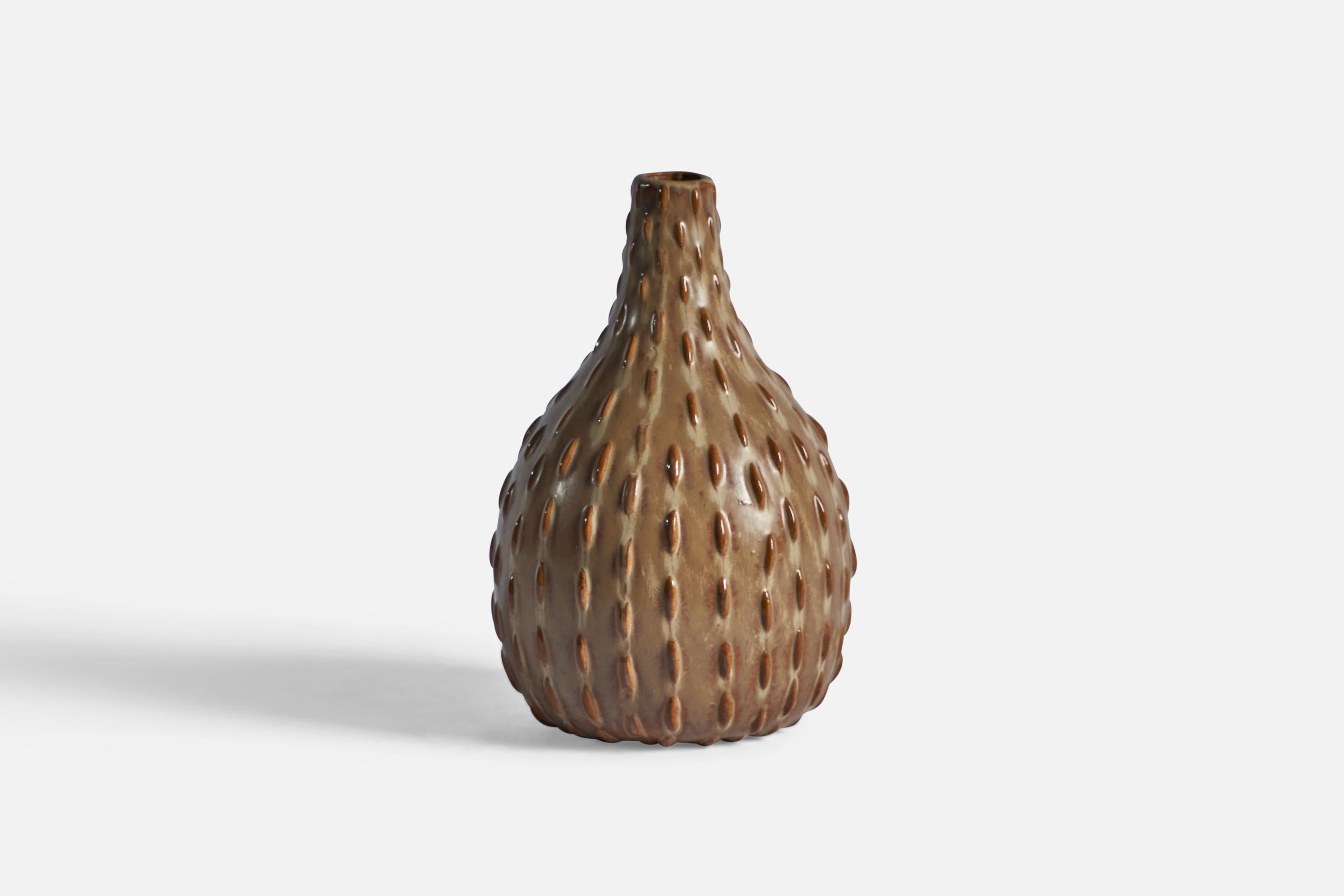 A brown-glazed budded ceramic vase, designed and produced in Denmark, c. 1970s.