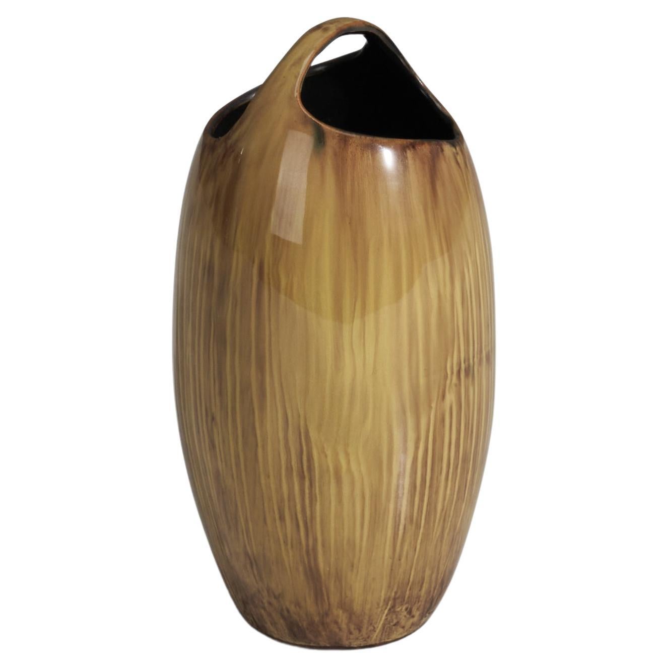  Danish Designer, Vase, Light Brown Glazed Stoneware, Denmark, 1970s For Sale