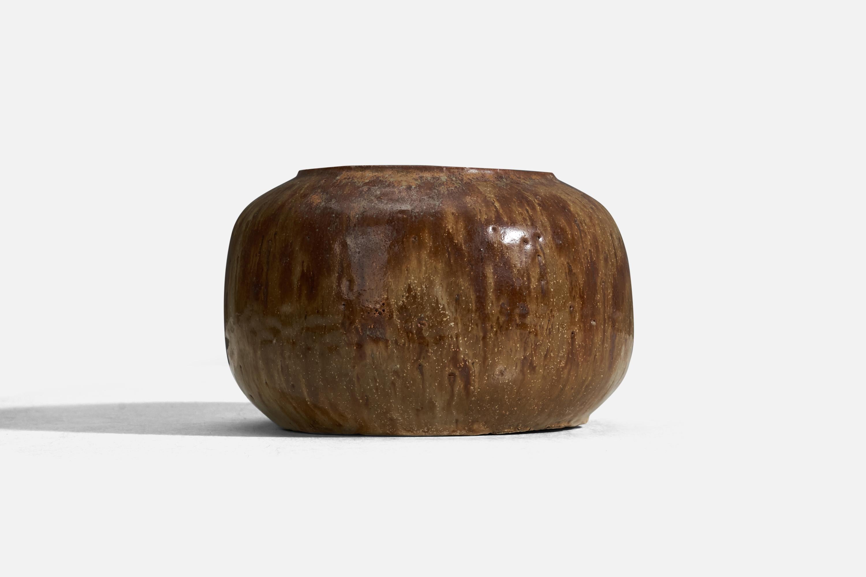 Scandinavian Modern Danish Designer, Vase or Bowl, Brown Glazed Stoneware, Denmark, 1960s