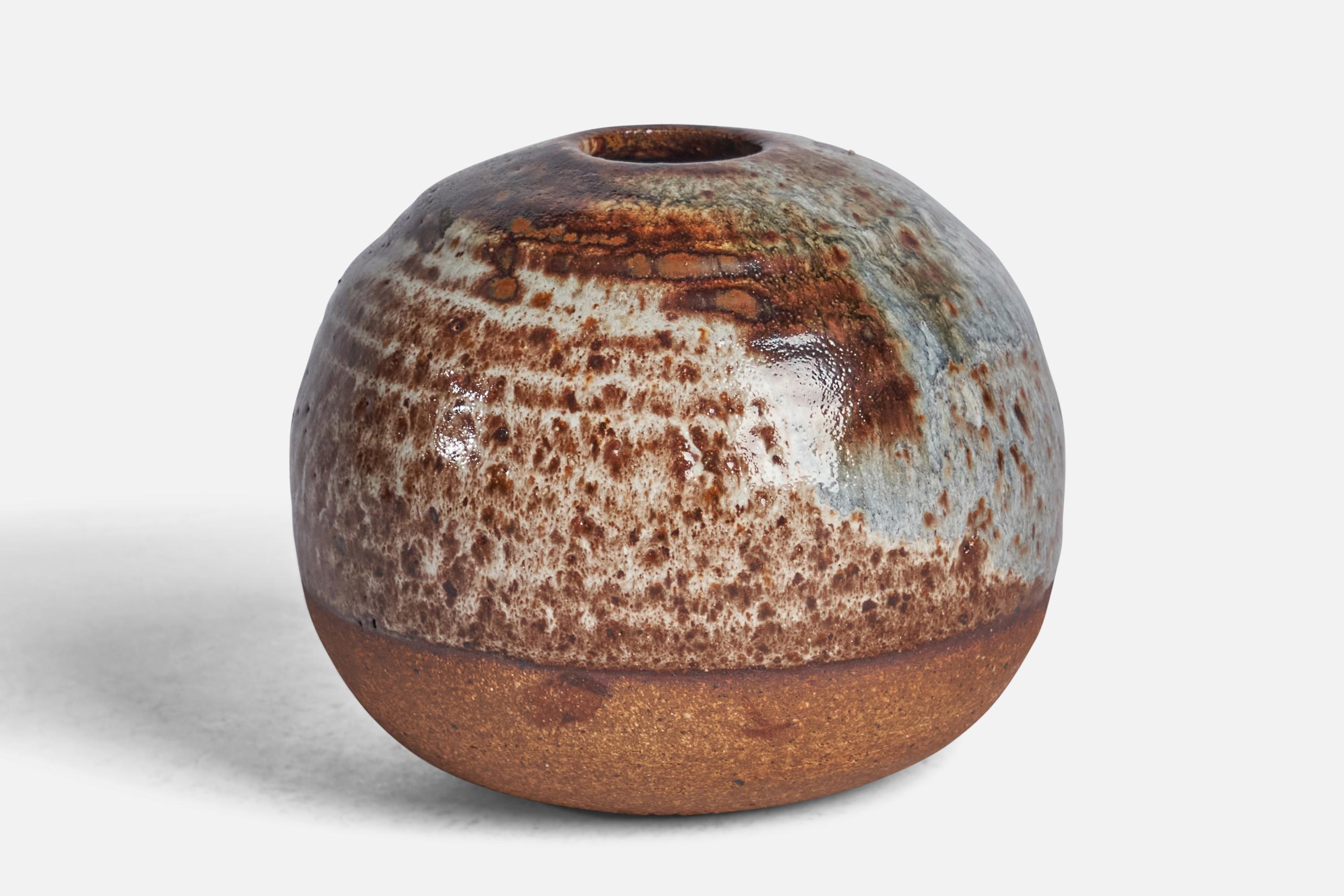 A semi brown and grey-glazed stoneware vase designed and produced in Denmark, 1960s.