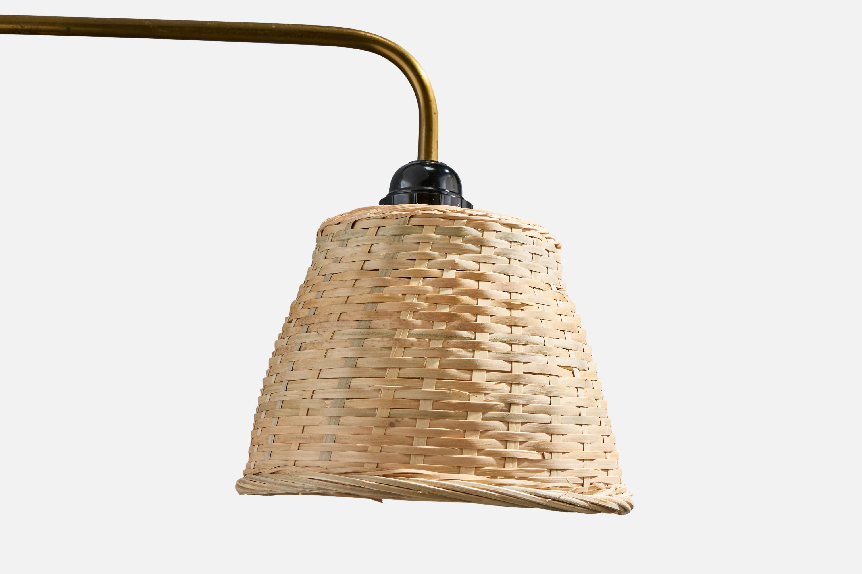 Design/One, applique murale, laiton, cuivre, rotin, Danemark, années 1950 en vente 1