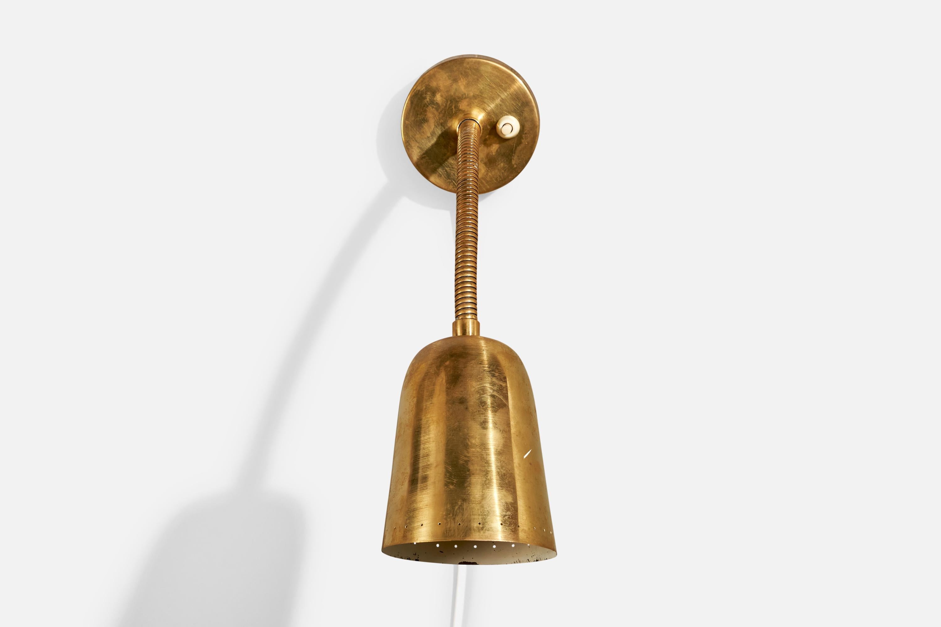 Scandinavo moderno Designer danese, lampada da parete, ottone, Danimarca, anni '40 in vendita