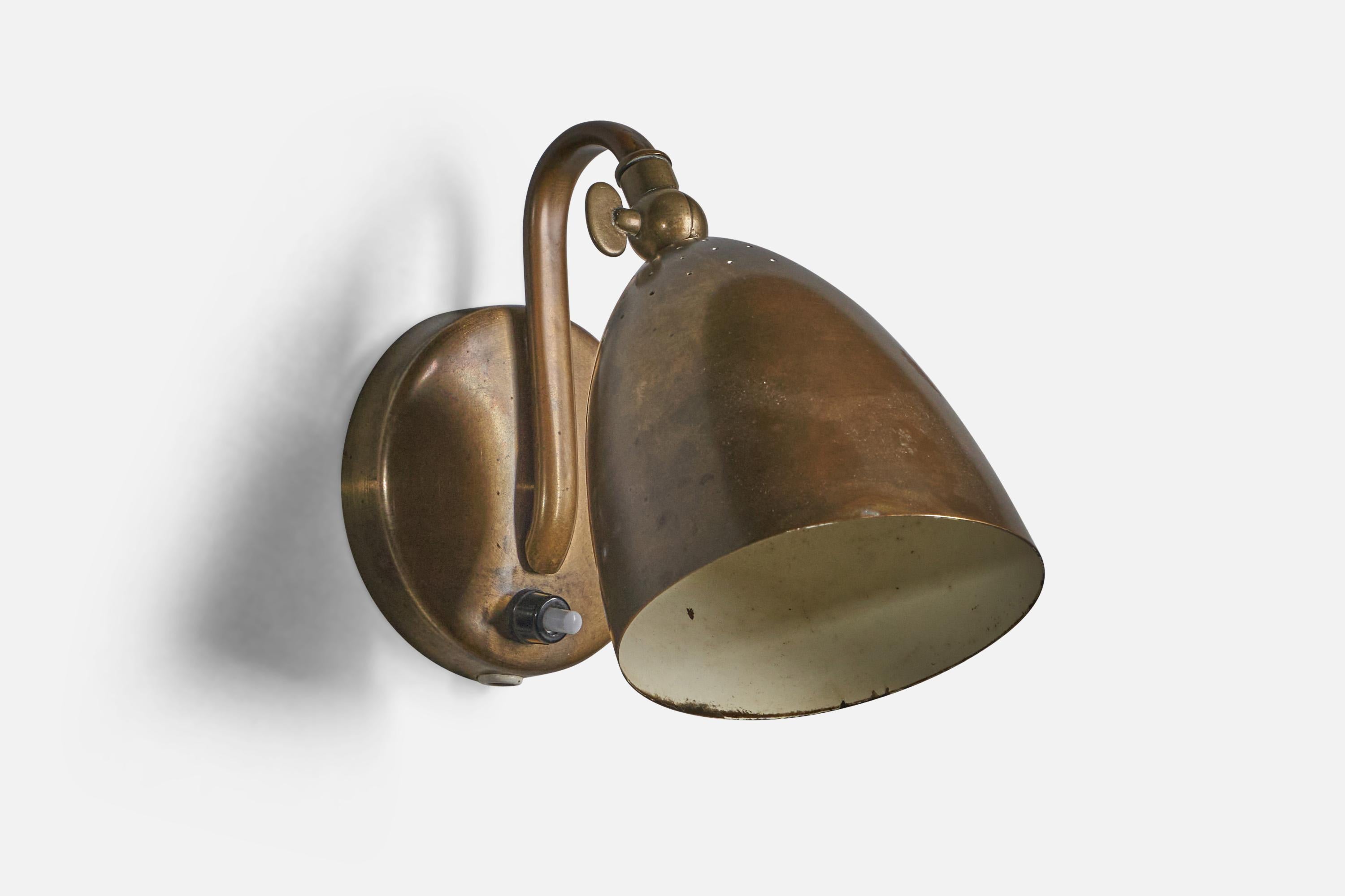 Mid-20th Century Danish Designer, Wall Light, Brass, Denmark, 1940s For Sale