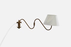Danish Designer, Wall Light, Brass, Fabric, Denmark, 1930s