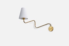 Danish Designer, Wall Light, Brass, Fabric, Denmark, 1940s