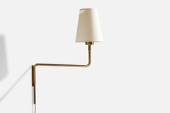 Danish Designer, Wall Light, Brass, Fabric, Denmark, 1940s