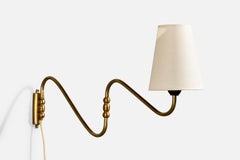 Danish Designer, Wall Light, Brass, Fabric, Denmark, 1940s