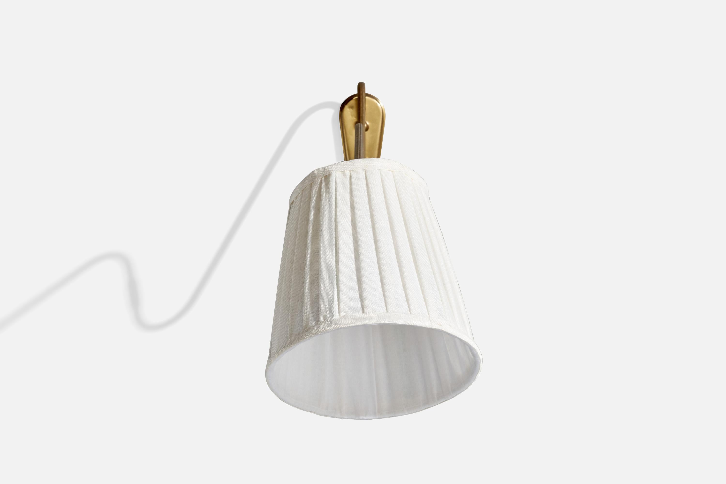 Scandinavian Modern Danish Designer, Wall Light, Brass, Fabric, Denmark, 1940s For Sale