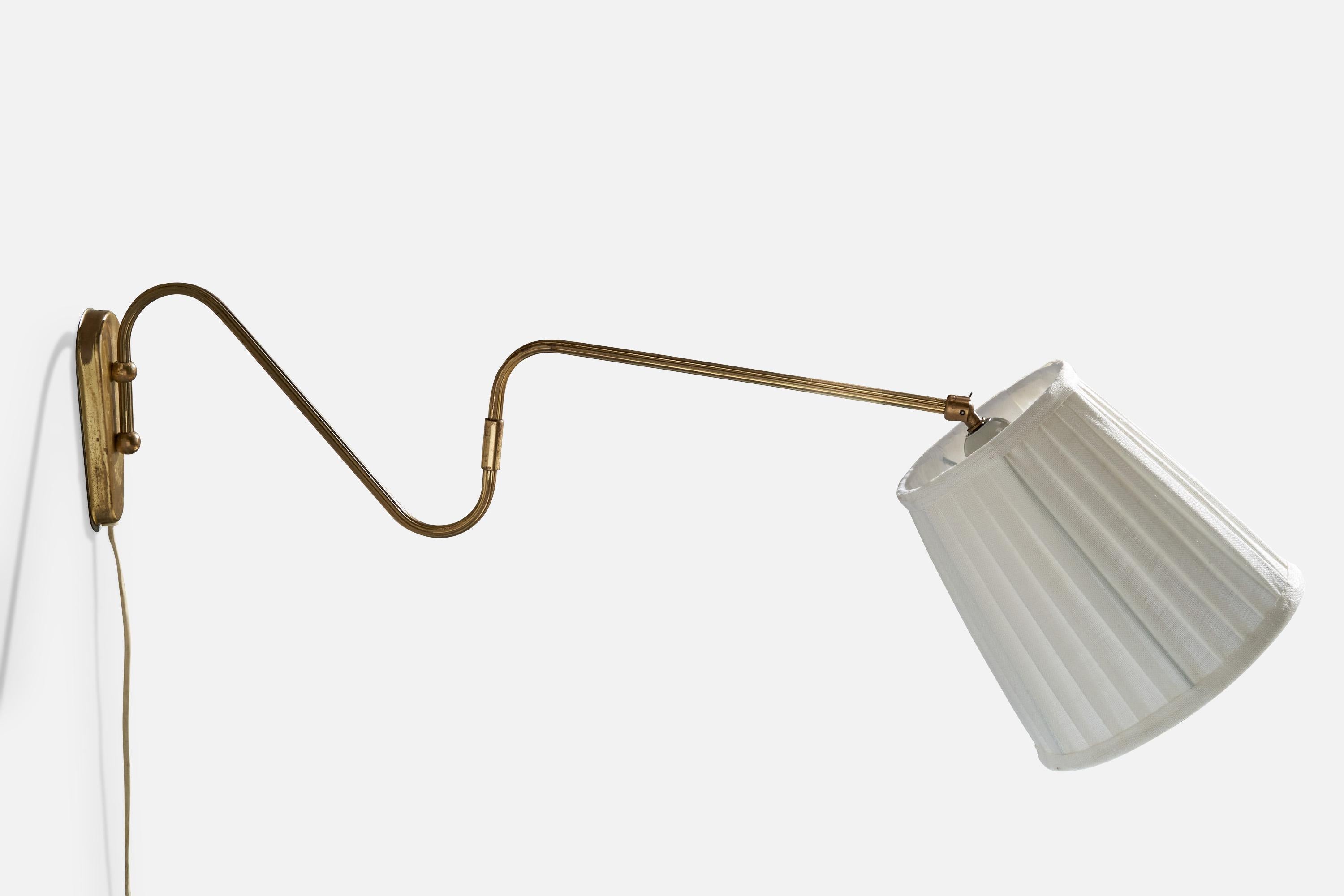 Mid-20th Century Danish Designer, Wall Light, Brass, Fabric, Denmark, 1940s For Sale