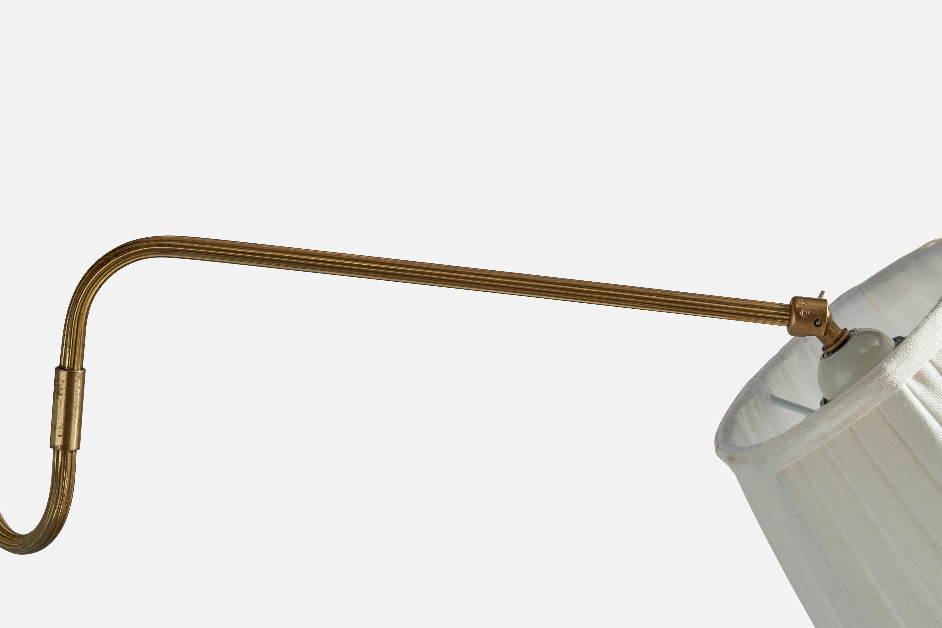 Danish Designer, Wall Light, Brass, Fabric, Denmark, 1940s For Sale 3