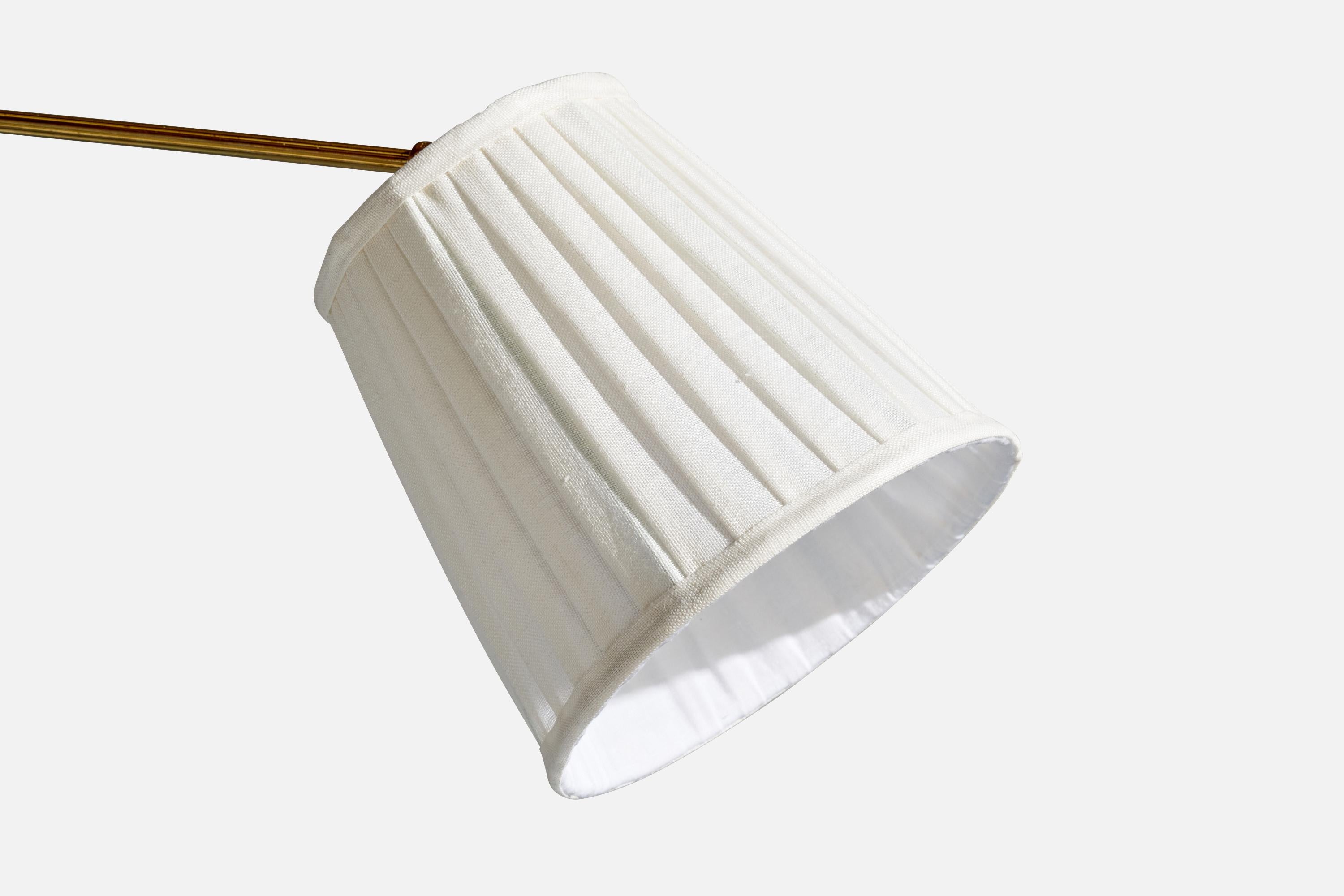 Danish Designer, Wall Light, Brass, Fabric, Denmark, 1940s For Sale 4
