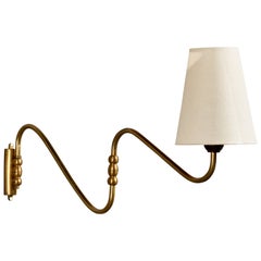Danish Designer, Wall Light, Brass, Fabric, Denmark, 1940s
