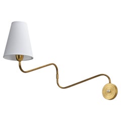 Danish Designer, Wall Light, Brass, Fabric, Denmark, 1940s