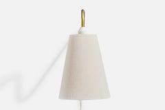 Danish Designer, Wall Light, Brass, Fabric, Denmark, 1950s