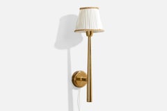 Danish Designer, Wall Light, Brass, Fabric, Denmark, 1950s