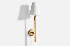 Danish Designer, Wall Light, Brass, Fabric, Denmark, 1950s