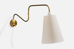 Danish Designer, Wall Light, Brass, Fabric, Denmark, 1950s