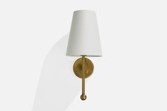 Danish Designer, Wall Light, Brass, Fabric, Denmark, 1950s