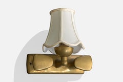 Danish Designer, Wall Light, Brass, Fabric, Denmark, 1950s
