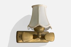 Danish Designer, Wall Light, Brass, Fabric, Denmark, 1950s