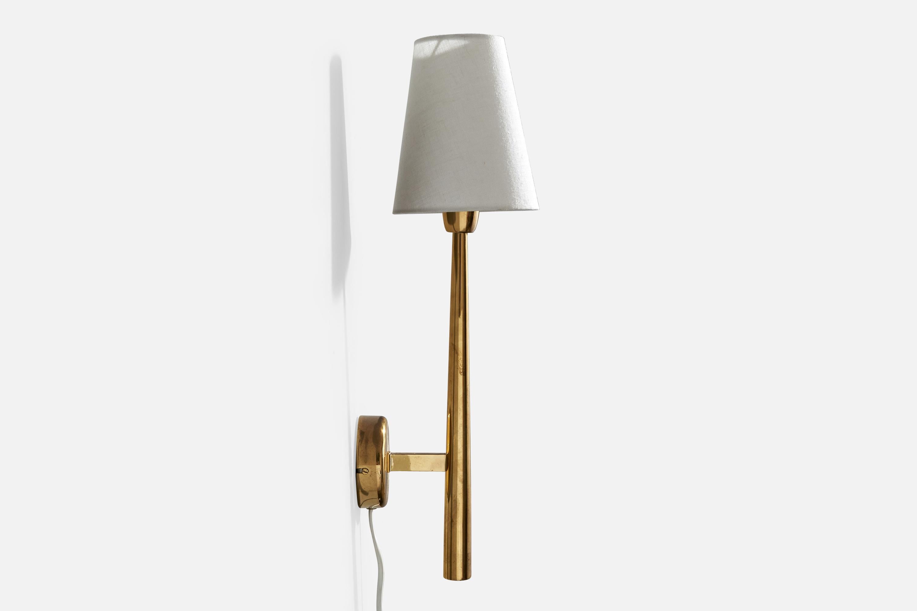 Danese Designer danese, lampada da parete, ottone, tessuto, Danimarca, anni '1950 in vendita