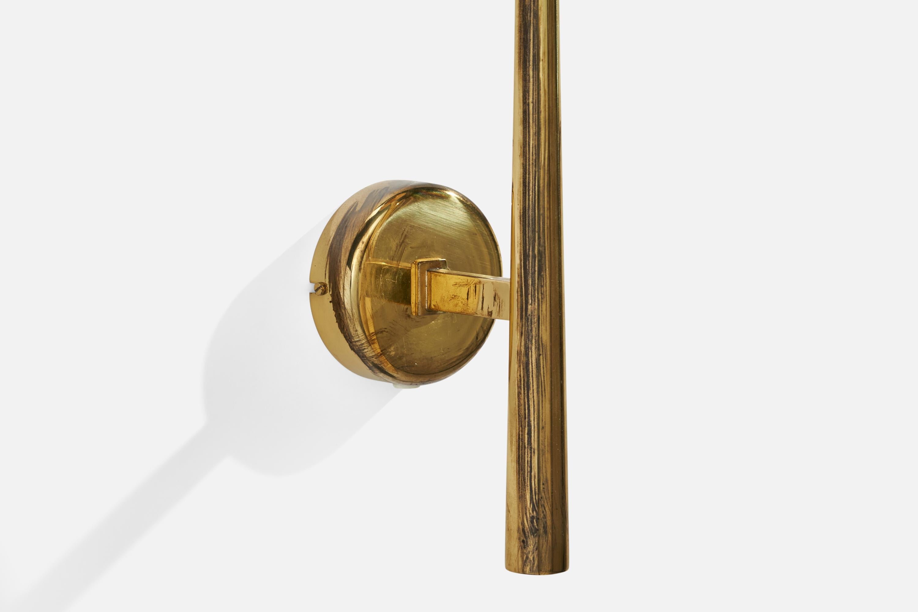 Mid-20th Century Danish Designer, Wall Light, Brass, Fabric, Denmark, 1950s For Sale