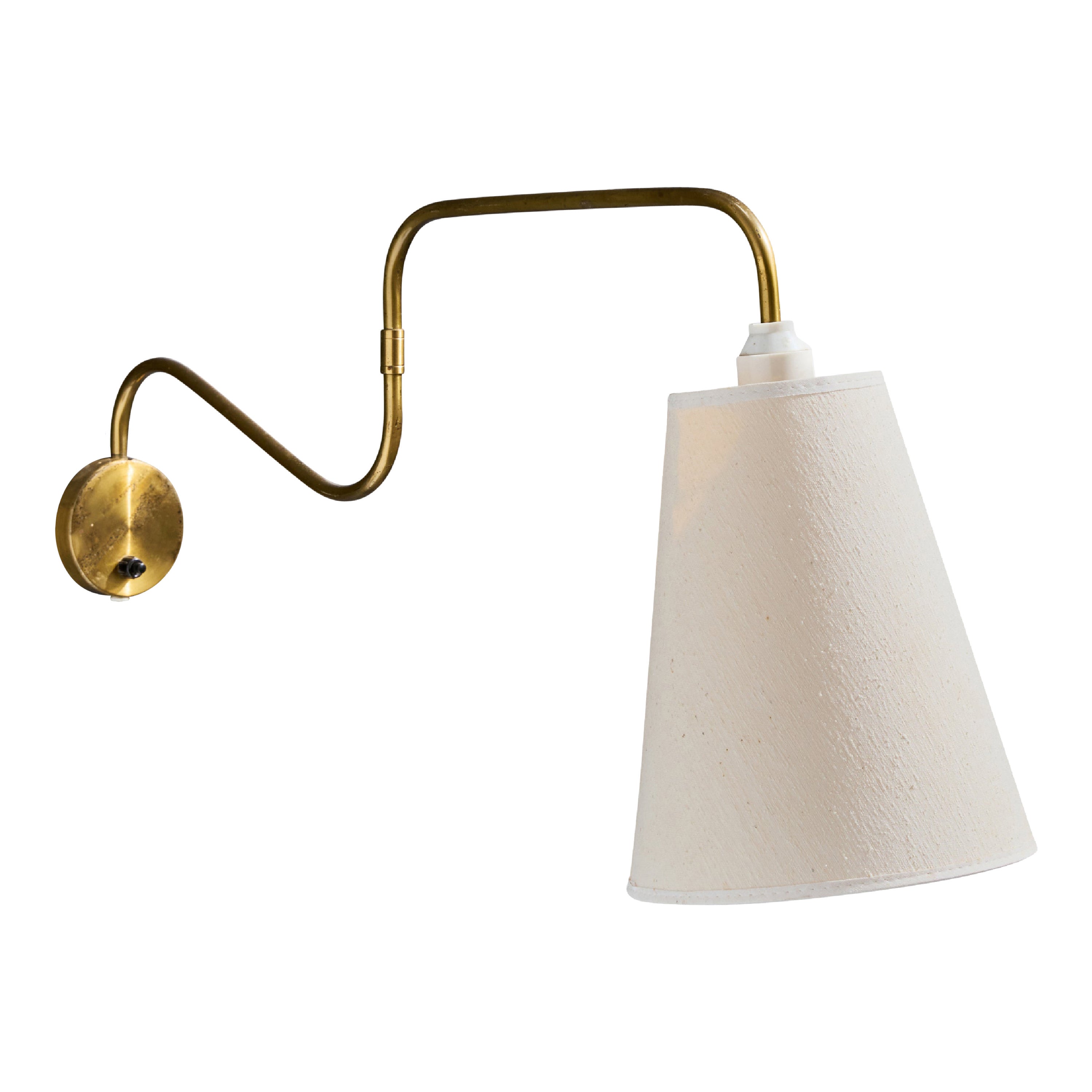 Designer danese, lampada da parete, ottone, tessuto, Danimarca, anni 
1950