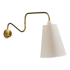 Danish Designer, Wall Light, Brass, Fabric, Denmark, 1950s