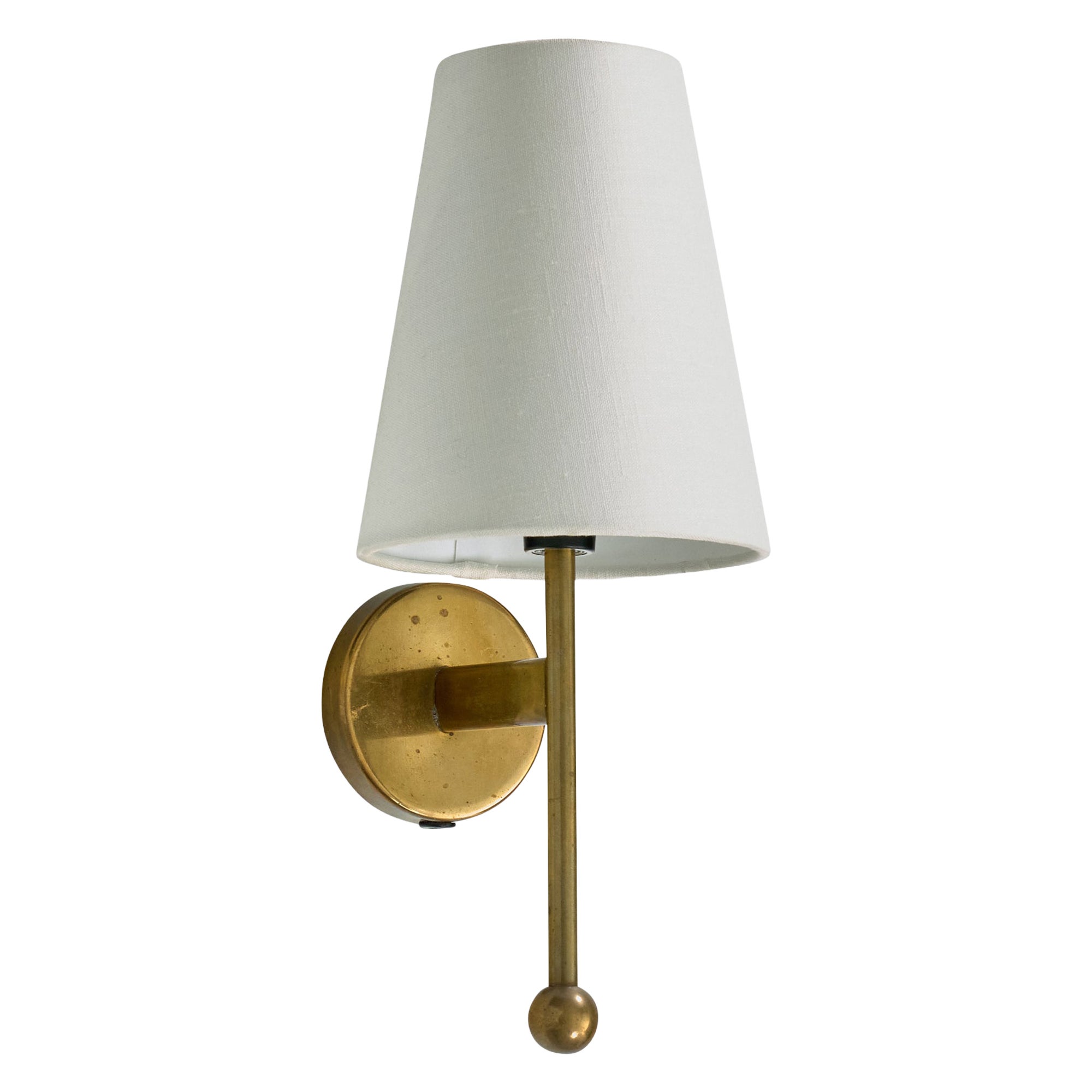 Danish Designer, Wall Light, Brass, Fabric, Denmark, 1950s