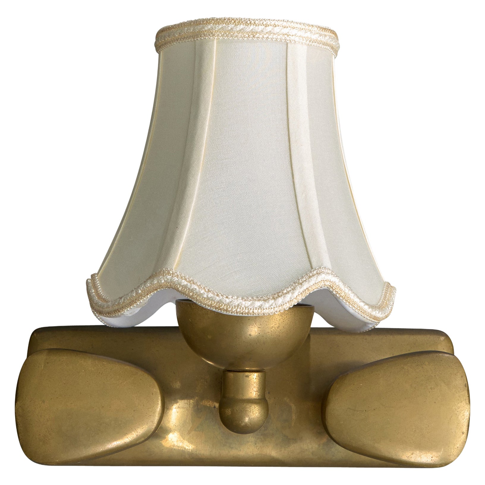 Danish Designer, Wall Light, Brass, Fabric, Denmark, 1950s For Sale
