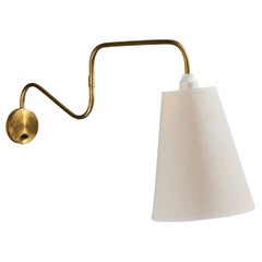 Danish Designer, Wall Light, Brass, Fabric, Denmark, 1950s