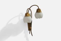 Danish Designer, Wall Light, Brass, Glass, Denmark, 1940s