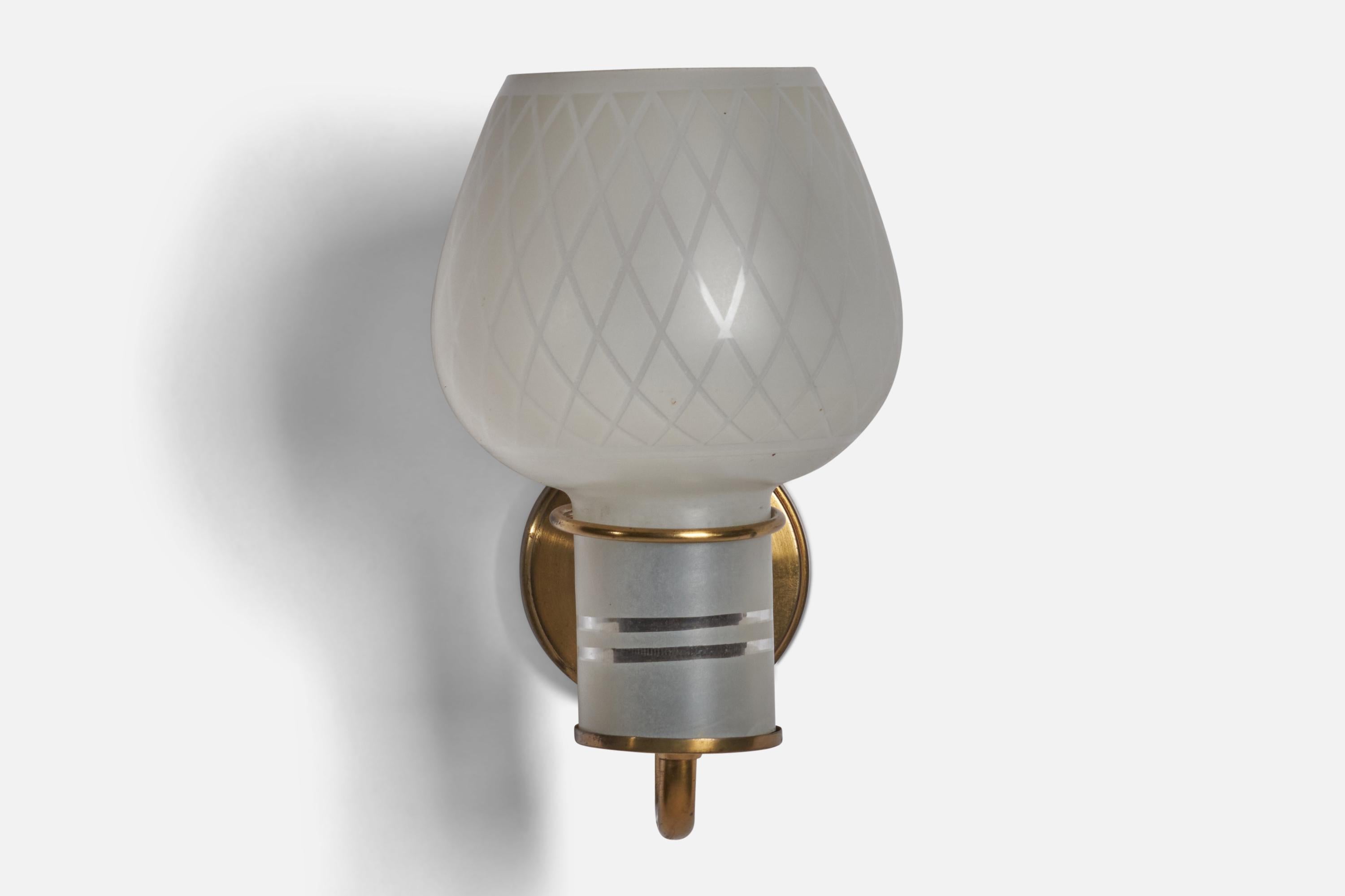 Scandinavian Modern Danish Designer, Wall Light, Brass, Glass, Denmark, 1940s For Sale