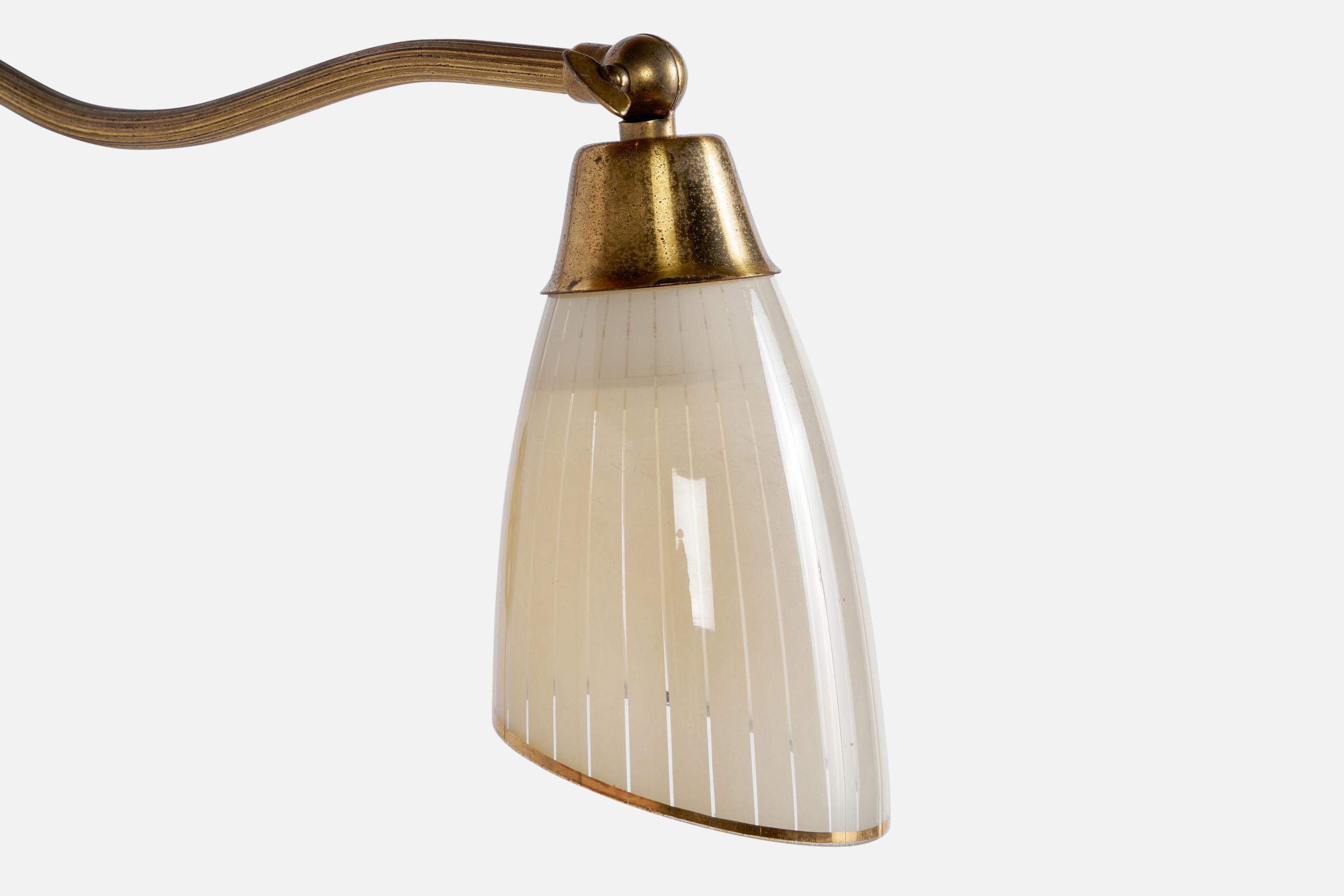 Scandinavian Modern Danish Designer, Wall Light, Brass, Glass, Denmark, 1940s For Sale