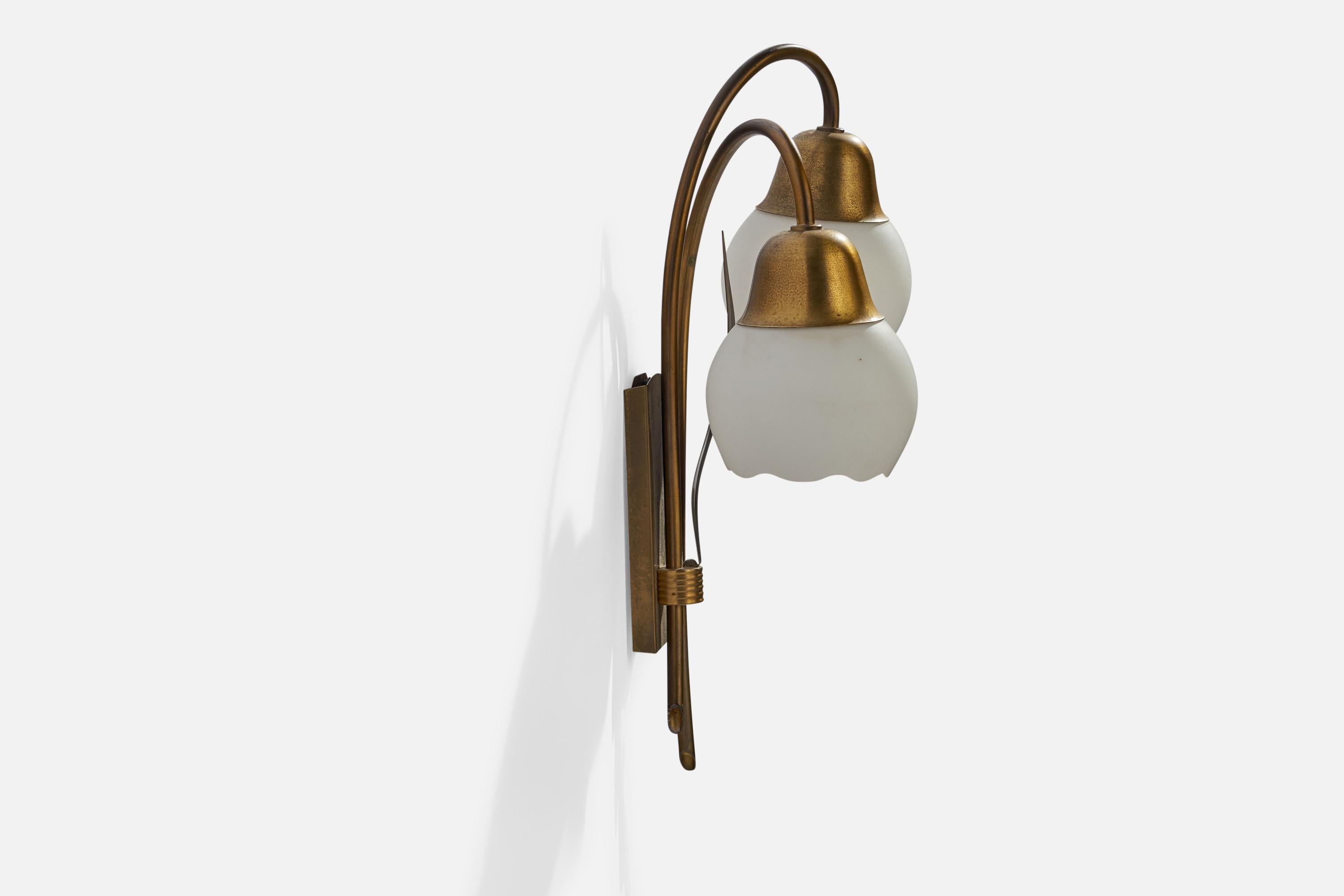 Danish Designer, Wall Light, Brass, Glass, Denmark, 1940s In Good Condition For Sale In High Point, NC
