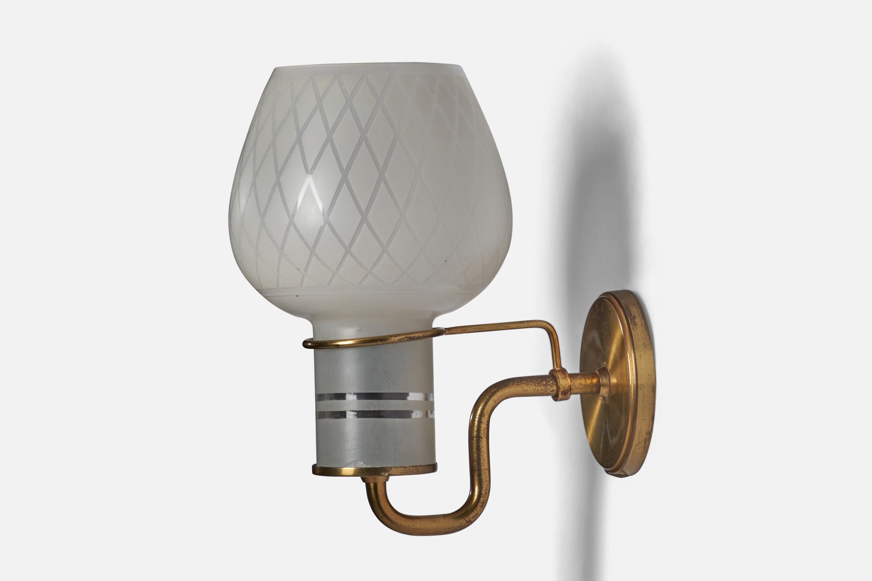 Danish Designer, Wall Light, Brass, Glass, Denmark, 1940s In Good Condition For Sale In High Point, NC