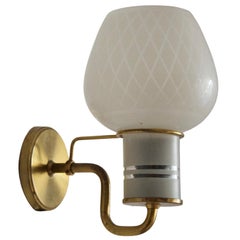 Danish Designer, Wall Light, Brass, Glass, Denmark, 1940s