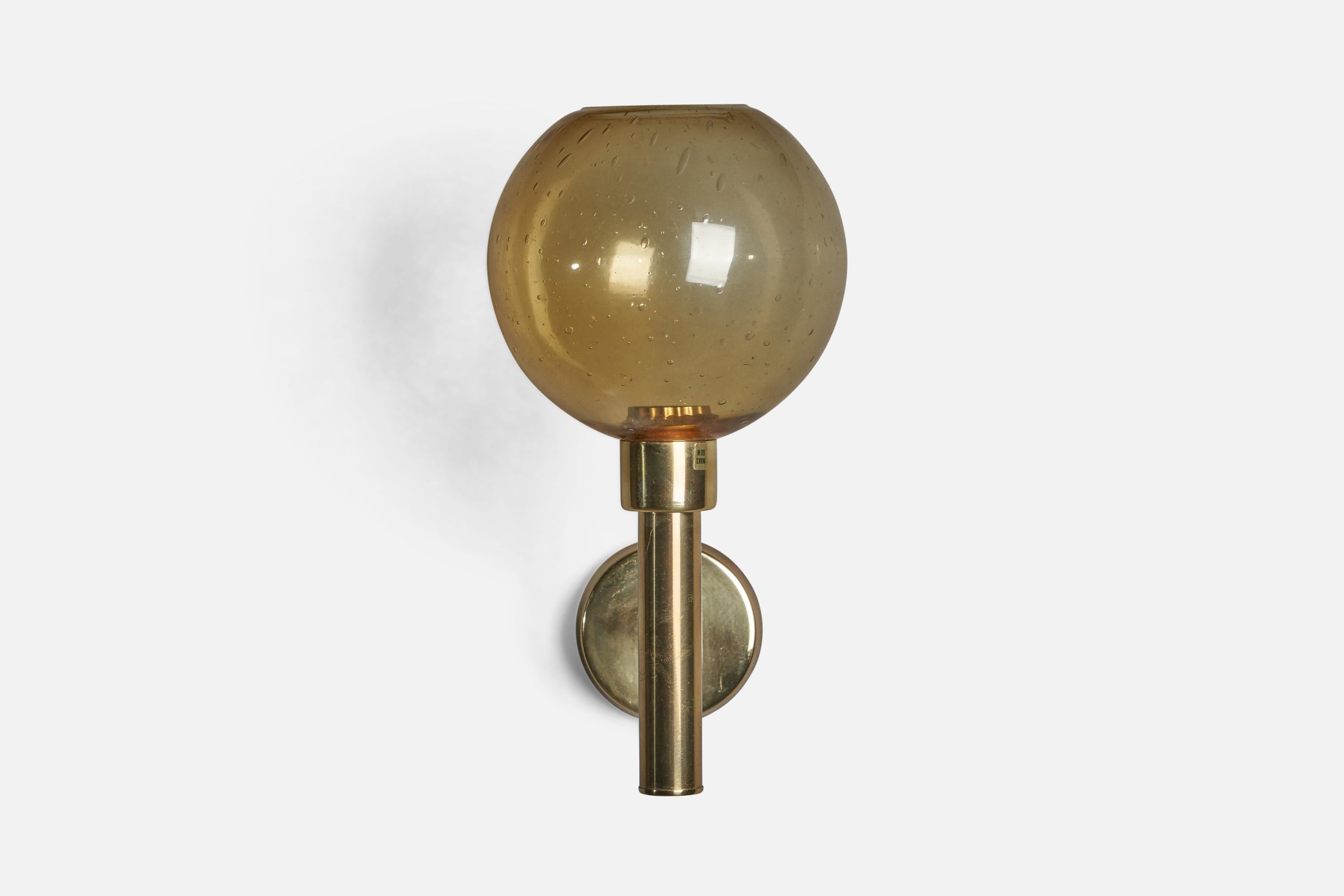 Mid-Century Modern Danish Designer, Wall Light, Brass, Glass, Denmark, 1960s For Sale