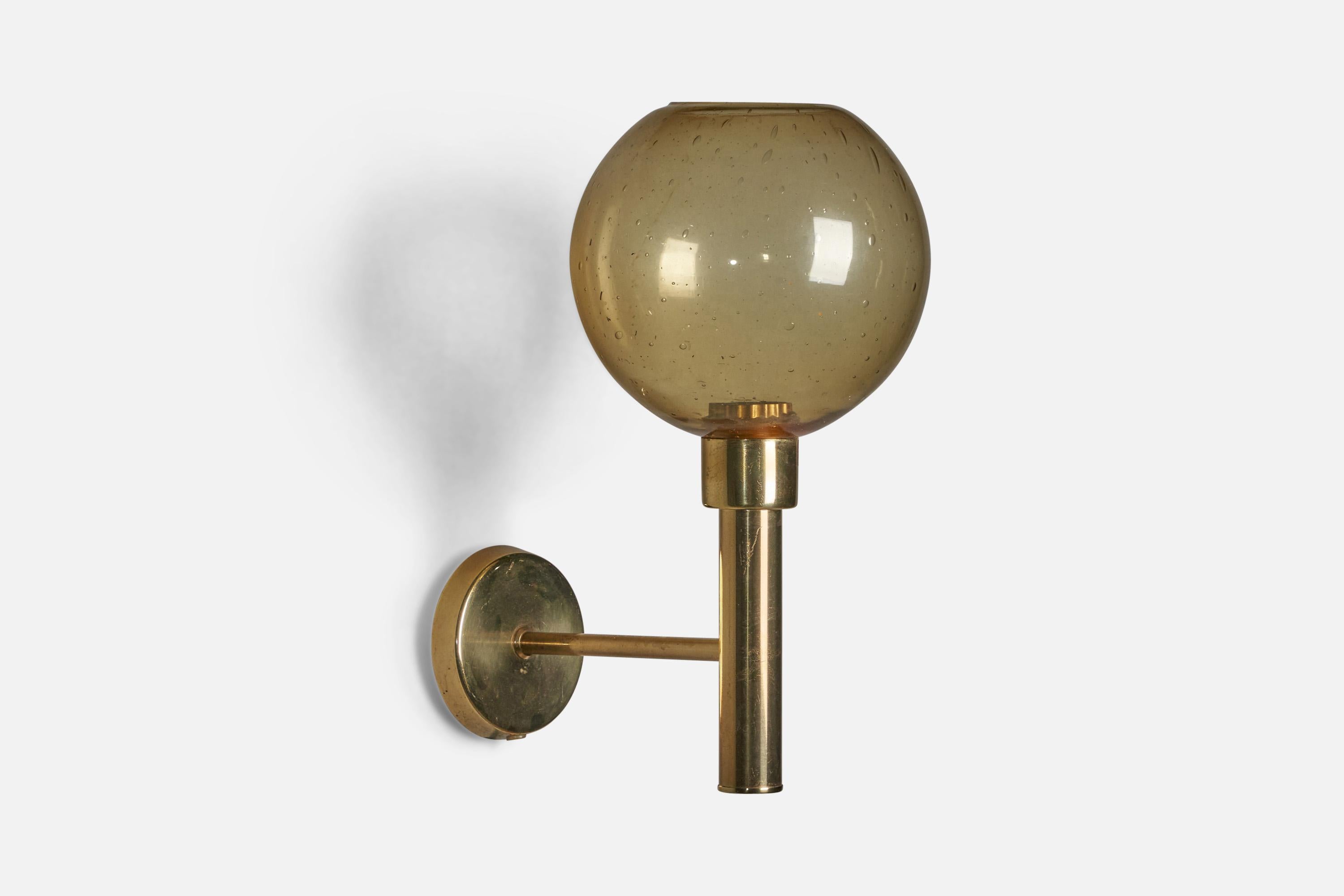 Danish Designer, Wall Light, Brass, Glass, Denmark, 1960s In Good Condition For Sale In High Point, NC