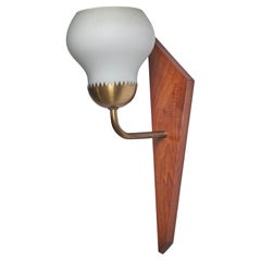 Danish Designer, Wall Light, Brass, Glass, Teak, Denmark, 1950s