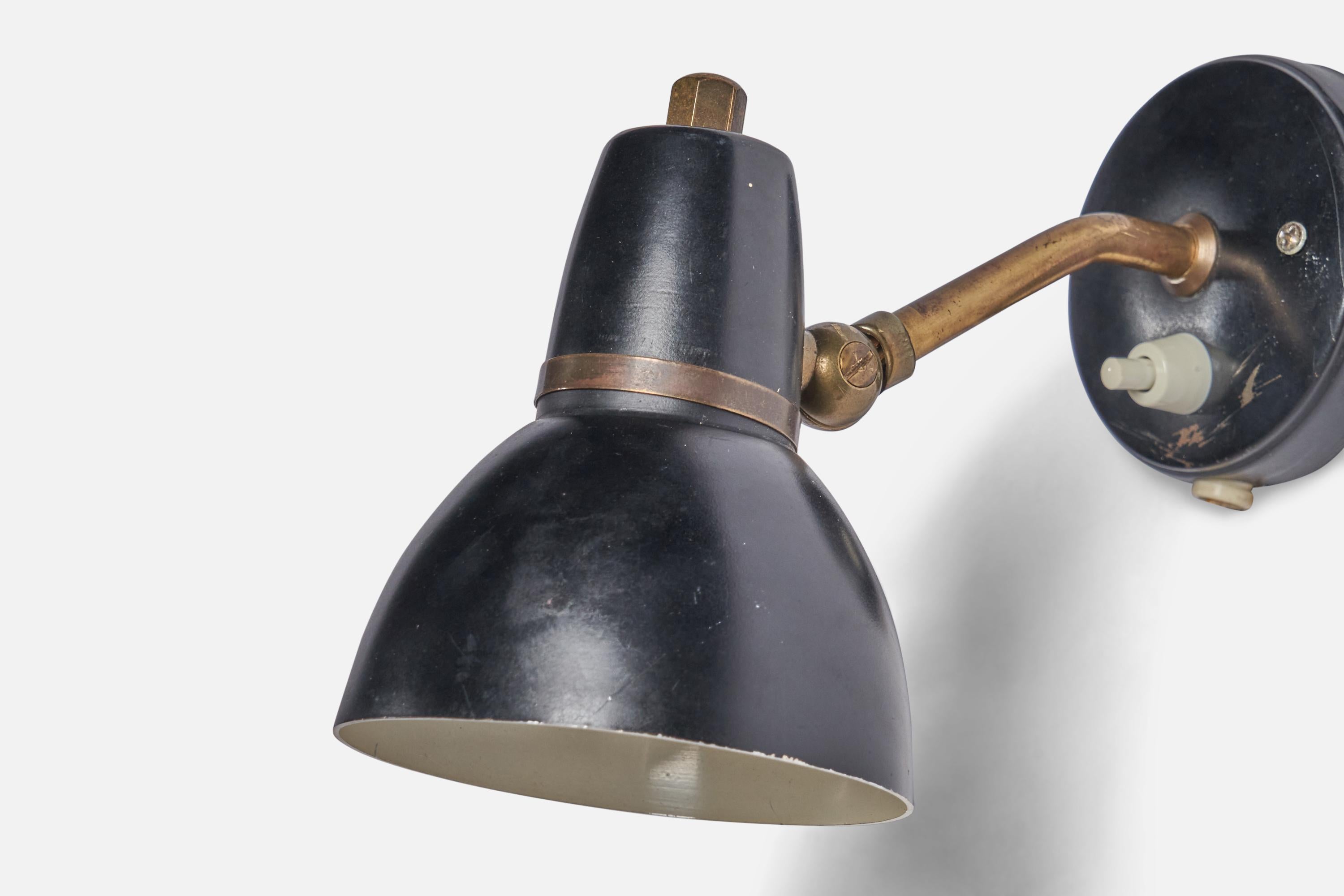 Danish Designer, Wall Light, Brass, Metal, Denmark, 1940s 1