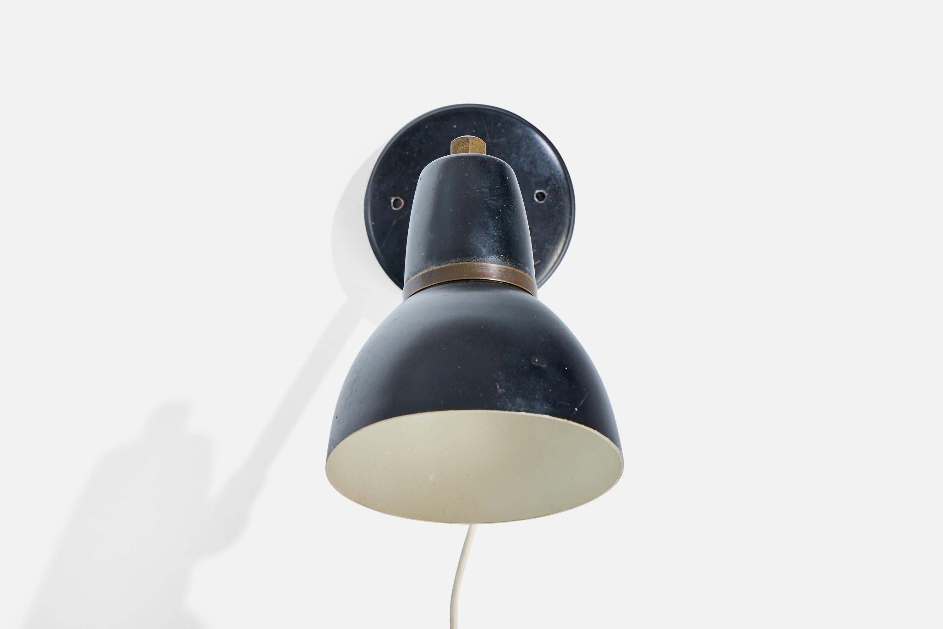 Mid-Century Modern Danish Designer, Wall Light, Brass, Metal, Denmark, 1950s For Sale