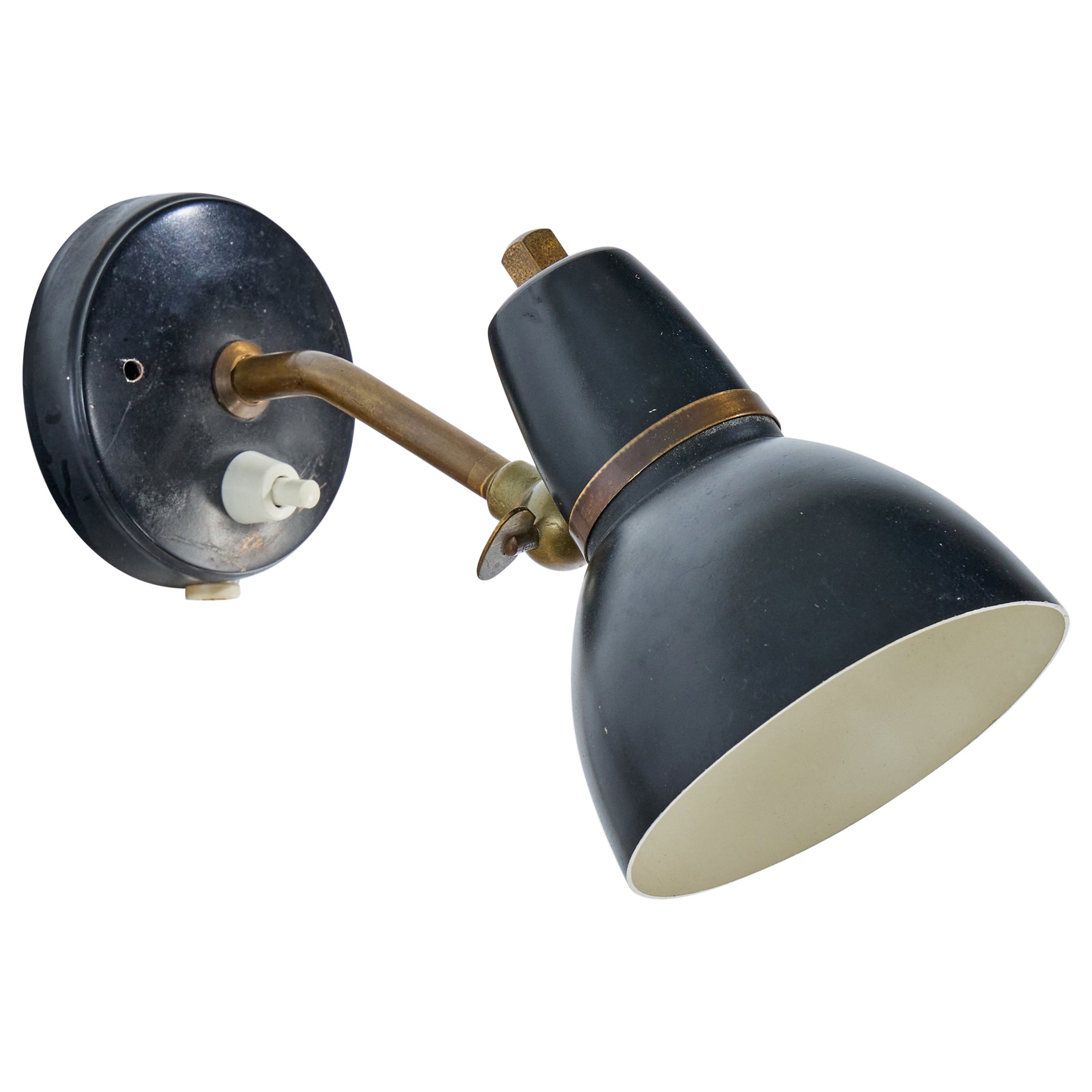 Danish Designer, Wall Light, Brass, Metal, Denmark, 1950s For Sale
