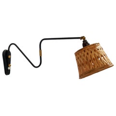 Danish Designer, Wall Light, Brass, Metal, Rattan, Denmark, 1940s