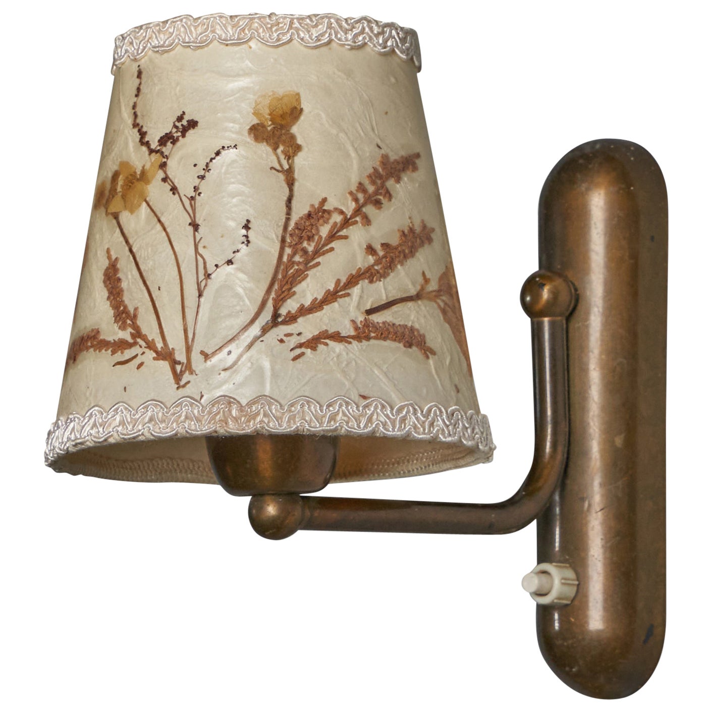 Dänische Designerin, Wandleuchte, Messing, Papier, Dänemark, 1940er Jahre