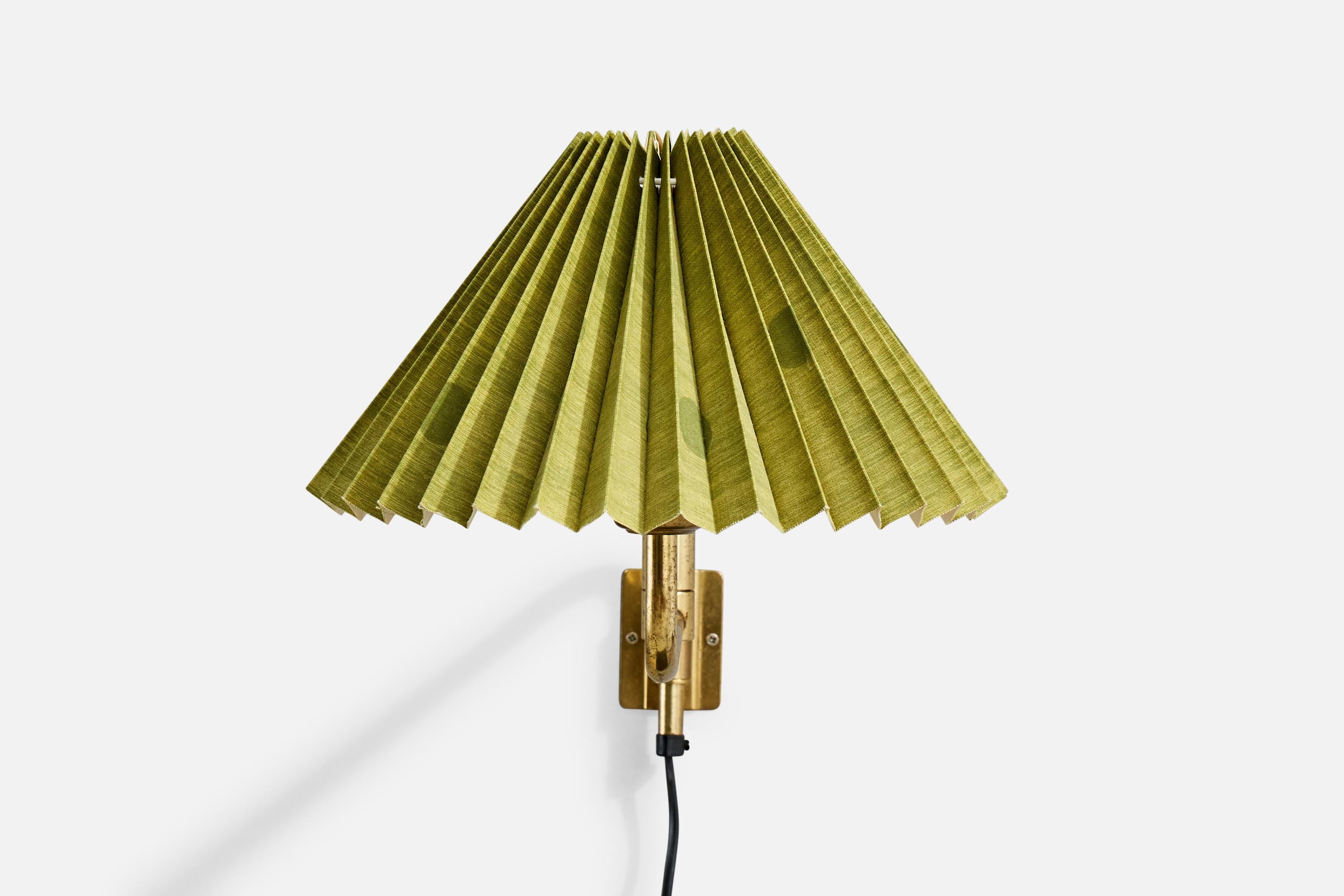 Mid-Century Modern Danish Designer, Wall Light, Brass, Paper, Denmark, 1970s For Sale